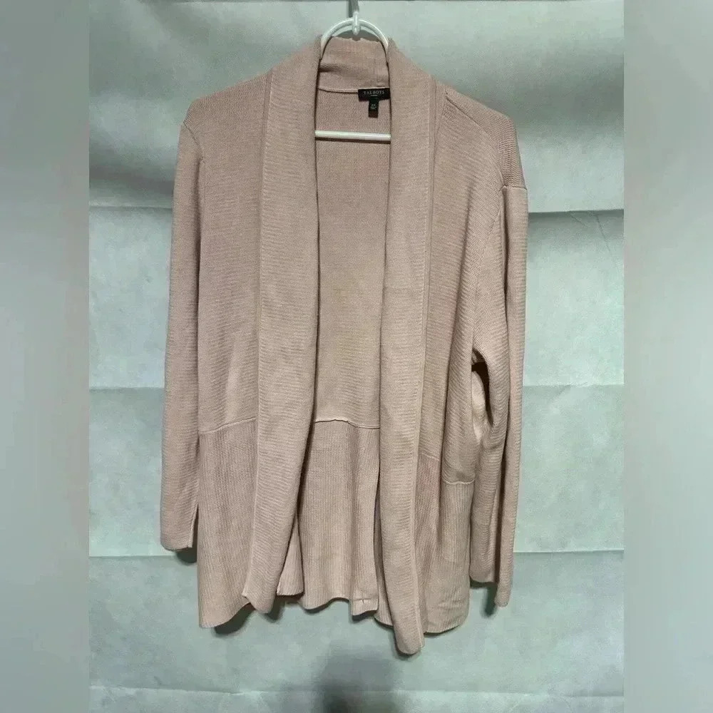 Talbots Woman 2X Open Front Cardigan Cotton Textured Plus Pink Sweater NICE